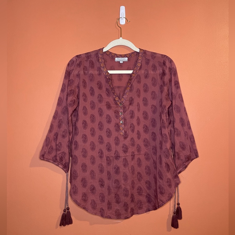 World Market Bohemian Pull On Tunic Style Blouse